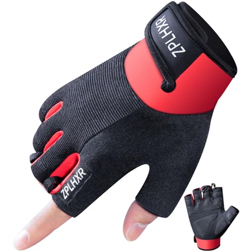 Workout Gloves for Men and Women, Gym Gloves for Weight Lifting, Exercise, Cycling, Training & Fitness, Fingerless with Padded Grip, Full Palm Protection & Breathable Design - color: red, size: Small