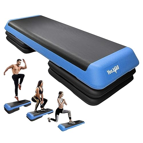 Yes4All Adjustable Workout Aerobic Exercise Step Platform Health Club Size with 4 Adjustable Risers Included and Extra Risers Options - color: E. Blue/Black