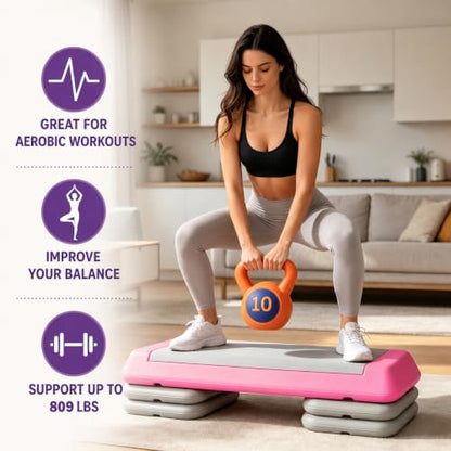 Aerobic Step Platform Height Adjustable Workout Step - color: Double-layer Base-Fuchsia