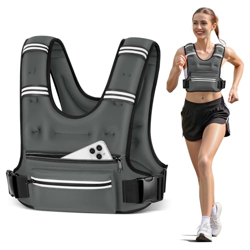Weighted Vests for Women Men, 8 12 16 20 lb Weighted Vest with Storage Pockets, Rucking Vest with Reflective Stripe, Adjustable Straps Weight Vest for Running, Walking, Workout, Training - color: Grey, size: 12 lb