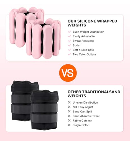 Ankle Weights Wrist Weight for Women Men, Set of 2, 1 lb/2 lb Each - color: Pink, size: 2lb each weight (4lbs Pair)