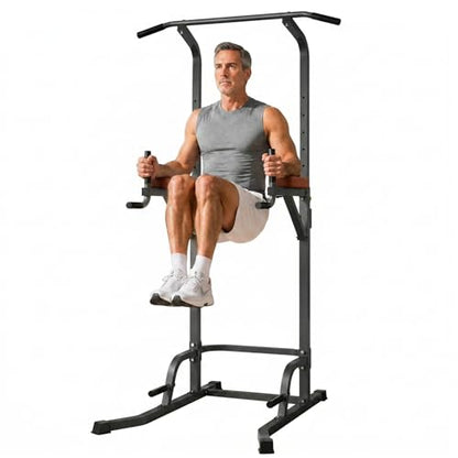 Power Tower Pull Up Station, Dip Station with Stable H-Shaped Base, Adjustable Height for Pull-Ups, Dips, Knee Raises & Calisthenics Training - color: Black/Brown