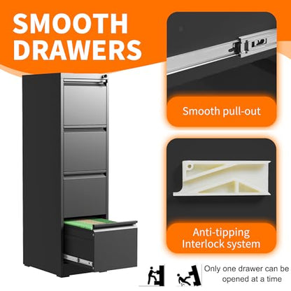Metal File Cabinet with Drawer Heavy Duty Locking File Cabinets - color: Black, size: 52.4"H-4 drawers