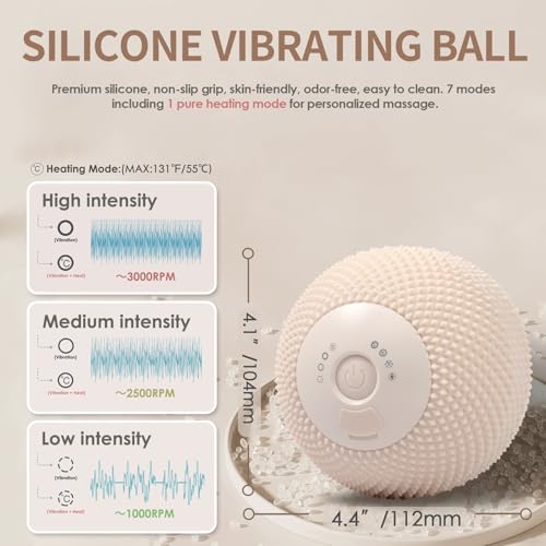 Heating Vibrating Massage Ball with 7 Modes & Memory Function for Myofascial Release, Deep Tissue and Trigger Point Muscle Therapy - Targets Back, Hip, Leg, Neck & Foot (Beige)