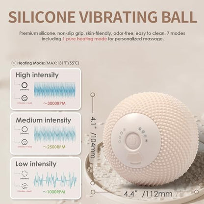 Heating Vibrating Massage Ball with 7 Modes & Memory Function for Myofascial Release, Deep Tissue and Trigger Point Muscle Therapy - Targets Back, Hip, Leg, Neck & Foot (Beige)