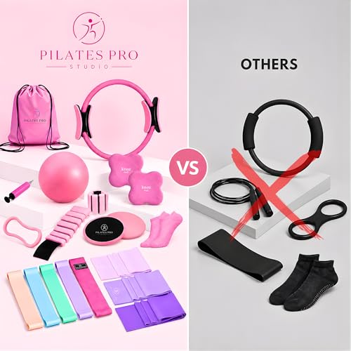 Pilates Kit for Women 22-in-1, Pilates Equipment Set with 14.5"Pilates Ring, Resistance Bands, Pilates Ball, Ankle Weights, Exercise Sliders, Grip Socks & Knee Pads For Yoga, Complete Home Workout Set