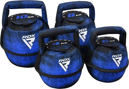 RDX Kettlebell Weights Sandbag with Handle, Fitness Strength Training Weight Lifting Bodybuilding Workout, Swings Squats Snatch Deadlift Thruster, Available In 4 6 8 10 12KG - color: FILLED BLUE, size: 8KG