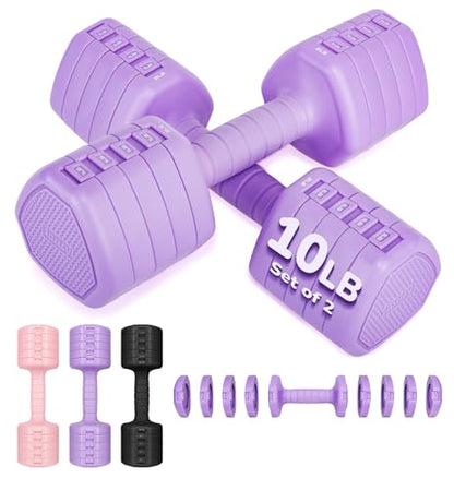 Adjustable Dumbbell Set of 2, 10LB 20LB 30LB Weight Set - color: Purple, size: 20 lbs Total-(10LB Each)