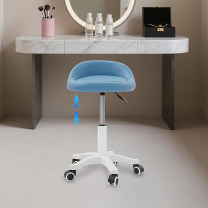 Beauty Salon Chair, Height Adjustable Rolling Swivel Salon Stool, Ergonomic Swivel Seat with Low Backrest and Wheels, Office Drafting Chair for Hair Salon, Spa Center, Embroidery Studio (Blue)