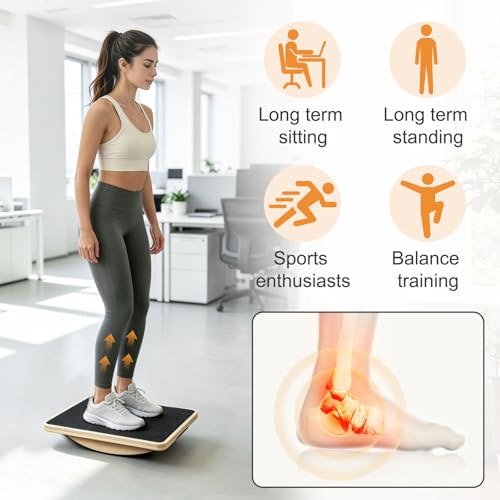 Wooden Wobble Balance Board, Anti-Slip Rocker Board for Core Strength and Balance Training, 350LBS Capacity for Home Gym Office