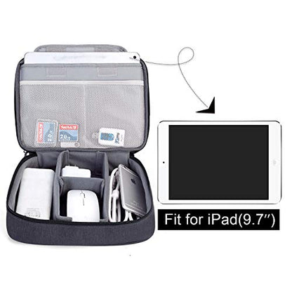BUBM Electronic Organizer, Double Layer Travel Gear Bag for Cables, Plugs, Flash Hard Drive, Power Bank and More--a Sleeve Pouch for iPad (Large, Black) - size: Large-For 9.7" iPad or Tablet