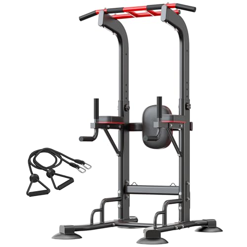 sogesfurniture Adjustable Dip Station & Pull Up Bar – Heavy Duty Calisthenics Workout Equipment for Home Gym, Multi-Function Fitness Training with Push Up Handles, Dips, Pull Ups & Push Ups - color: Black-Cords
