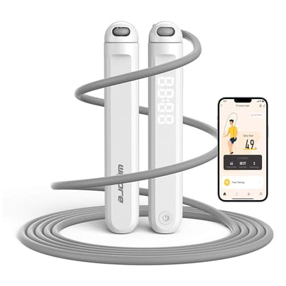 Jump Rope With Counter and App - Tangle-Free Rapid Speed Skipping Rope for Fitness, Home Exercise, Workout - Gifts for Adults, Women, Men, Kids - color: White