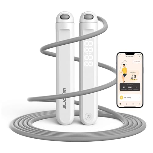 Jump Rope With Counter and App - Tangle-Free Rapid Speed Skipping Rope for Fitness, Home Exercise, Workout - Gifts for Adults, Women, Men, Kids - color: White
