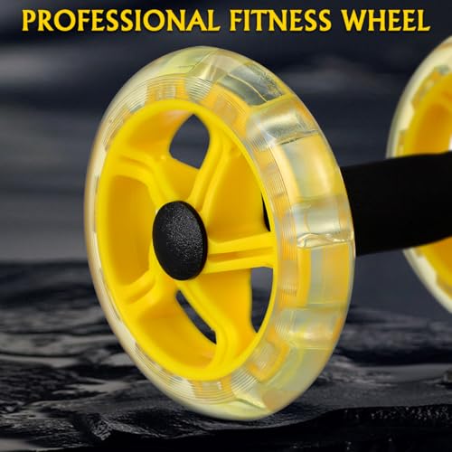 Kisangel Dual Ab Roller Wheel Set for Core Workout, Portable Abdominal Exercise Equipment with Foam Grip for Home Gym, Lightweight Fitness Training Tool for Men and Women, Yellow