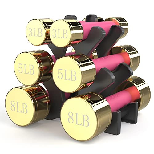 TECHNOAGE Round Dumbbell Sets with Steel Handle, Odorless Neoprene rubber Handle Cover - color: Rose Red-6PC