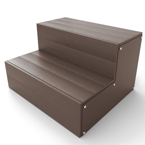 Hot Tub Steps, Universal Heavy Duty Spa & Hot Tub Step, Wood Looking Plastic Steps for Hot Tub, Use for Round or Straight Sided Spa, Non-Slip Steps for Outdoor/Indoor, 600lbs Load Capacity - color: Brown