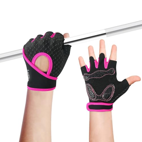 Luwint Kids Workout Gloves, Ventilated Grip Exercise Gloves for Boys and Girls Weightlifting Hanging Gym, Children 3-12 Years