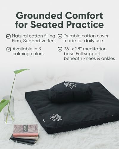 Mindful & Modern Zabuton Meditation Mat - Cotton Filled Yoga and Meditation Pad - Zabuton Meditation Cushion for Kneeling and Sitting Support - Large Rectangular Sitting Floor Pillow for Bench or Zafu