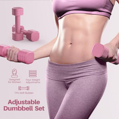Zempox Adjustable Dumbbell Set, 4 in 1 Free Weight Dumbbell Set for Women, Hand Weight for Women at Home, Each 2lb 3lb 4lb 5lb with TPU Soft Rubber Handle for Home Gym Aquatic Fitness Equipment,Purple - color: Pink