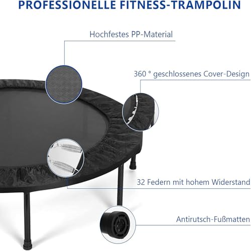 40"/48" Fitness Rebounder Trampoline with 4-Level Adjustable Foam Handle, Quiet and Stable Exercise Trampoline for Kids Adults, Indoor/Outdoor Mini Trampoline - color: Black 2