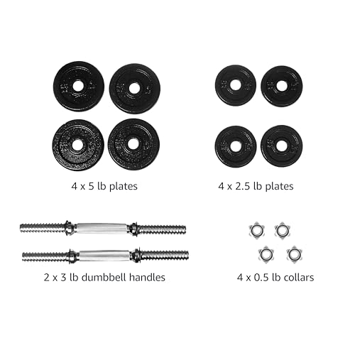 Amazon Basics Adjustable Dumbbell Hand Weight Set with Storage Case, Portable, Secure, 38 Pounds, Black
