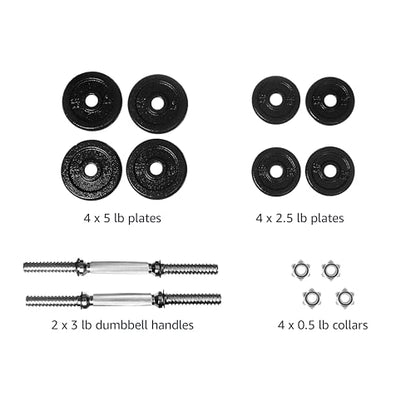 Amazon Basics Adjustable Dumbbell Hand Weight Set with Storage Case, Portable, Secure, 38 Pounds, Black