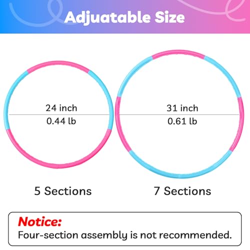 Liberry Kids Exercise Hoop, Detachable Fitness Rings for Workout, Adjustable Plastic Hoop for Home, Gym, Dance, Sport Toy Gift in Blue, Pink - size: 2 pack-12 pieces