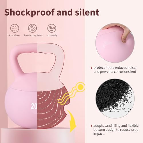 DlandHome Kettlebell Weights Strength Training Kettlebell-Great for Full Body Workout and Strength Training,Easy Grip Handle,PVC Filled with Iron Sand - color: Pink-20lbs