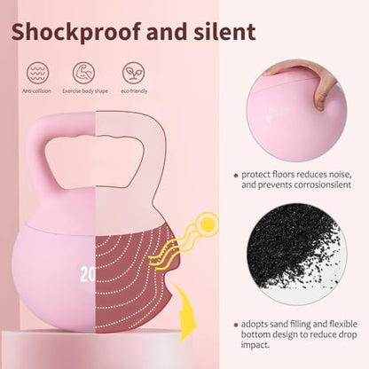 DlandHome Kettlebell Weights Strength Training Kettlebell-Great for Full Body Workout and Strength Training,Easy Grip Handle,PVC Filled with Iron Sand - color: Pink-20lbs