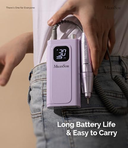 MelodySusie Entry-Level Clip-On Rechargeable Essential Nail Drill, SC300F 30000RPM E-File with LCD Display for All Manicure Shaping & Gel Removal,Ideal for Training,Nail Art Practice & Home Use,Purple - color: Purple