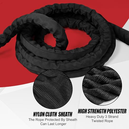 Fitness Battle Rope, 30ft Length, 1.5"" Diameter, Battle Rope with Cloth Sleeve-Heavy Ropes for Home Gym and Workout,Power Rope for Fitness, Black Green Blue, JS010001-Z