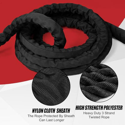 Fitness Battle Rope, 30ft Length, 1.5"" Diameter, Battle Rope with Cloth Sleeve-Heavy Ropes for Home Gym and Workout,Power Rope for Fitness, Black Green Blue, JS010001-Z