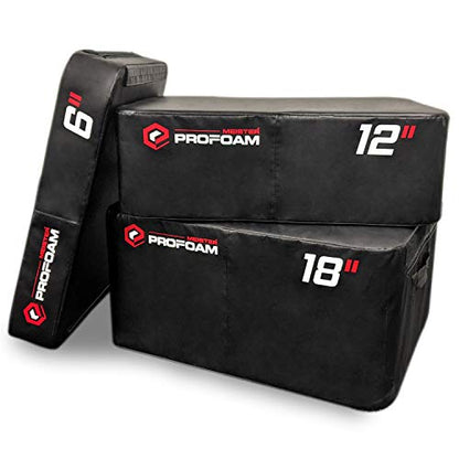 Meister PROFOAM Plyo Boxes - Foam Plyometric Jump Boxes for Pro Gyms - style: 3 BOX SET (18", 12", 6") - Black