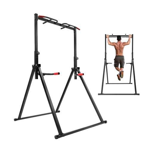 440lbs MAX Pull Up Bar Stand, Adjustable Foldable Dip Station for Home Gym - No Wall Mount Strength Training Equipment for Pull-Ups, Muscle Ups, Dips (5.7-7.6ft)