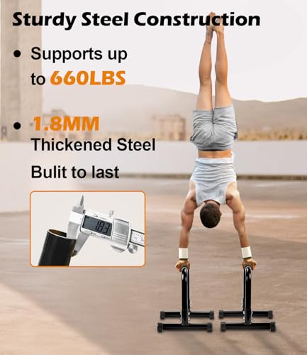 Push Up Bar, 14'' High Steel Parallettes & Dip Bar with Full Coverage Foam Handle, Heavy-Duty Calisthenics Parallel Bars for L-Sit, Dips, Home Gym Strength Training Workout