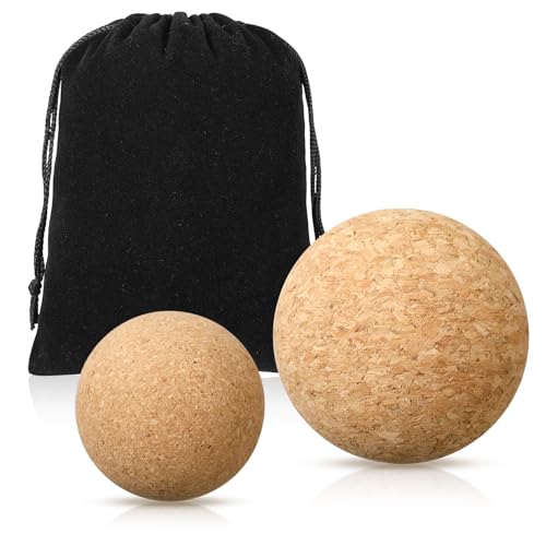 TrelaCo Cork Massage Balls Set of 2 for Fascia Release After Exercise Yoga Point Therapy Relax Muscles Relieve Stress Tools - size: 4.5+6cm