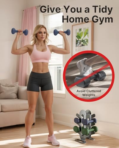 YOTTOY Compact Dumbbell Rack Stand – Space-Saving Weight Rack for Home Gym, Sturdy Holder for Dumbbells, Small Storage (Dumbbells Not Included) (Gary, 3-Tier)
