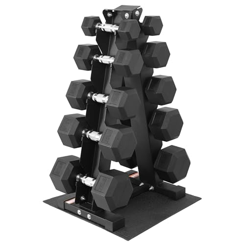 Fitvids Rubber Coated Hex Dumbbell Set with Storage Rack, 100/150/200/550 LB Hand Weight Set with Anti-Slip Grip for Home Gym - size: Dumbbell + A-Rack: 150LBS Set
