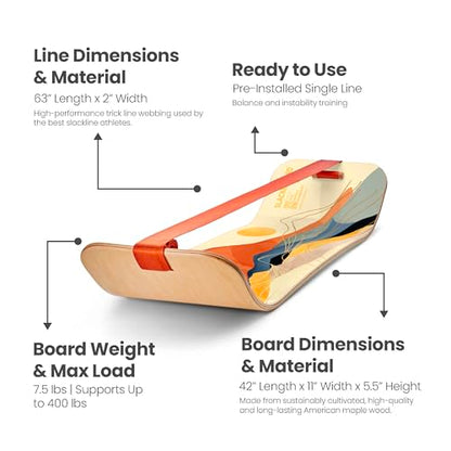 GIBBON SlackBoard - GiBoard Balance Board - Gift for Kids & Adults - 1 & 2 Line Options - Slackline Balance Trainer for Core Workouts, Standing Desk Exercise, Home Gym, Yoga & More