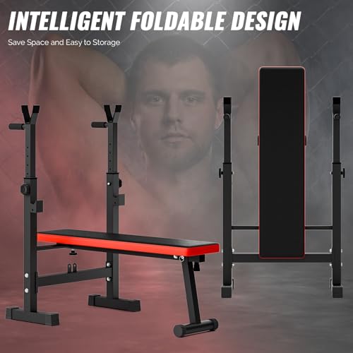 Benches Press Rack, Adjustable Weight Benches with Barbell Rack, Multi-Function Dip Station for Full Body Workout, Foldable Workout Benches for Home Gym, Weight Benches for Benches Press Sit
