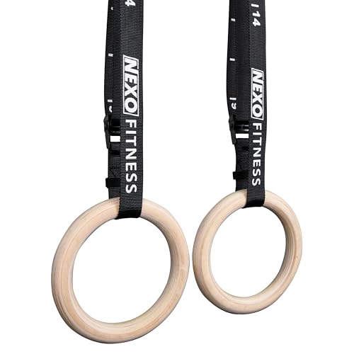 Wooden Gymnastics Rings Strong Strap with Measurements - Perfect for Bodyweight Training
