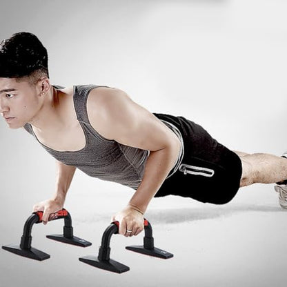 BESPORTBLE H-shape Push-up Bars Pair for Arm Strength Training, Red Black Steel Pushup Stands for Chest and Abdomen Muscle Workout at Home Gym