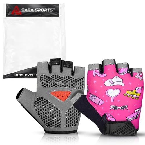 Half Finger Kids Cycling Gloves, Non-Slip Kids Bike Gloves - color: Hot Pink, size: Medium [6 - 8]