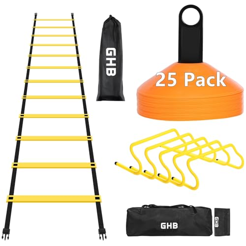 GHB Agility Ladder 1PCS Agility Cones 25PCS Detachable Agility Hurdles 5PCS