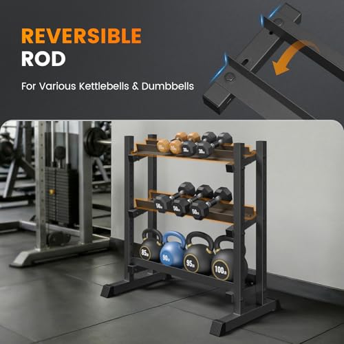 3-Tier Dumbbell Rack, 1100LBS Capacity Adjustable Weight Rack, Heavy-Duty Weight Stand for Dumbells & Kettlebells, Compact Weight Storage Organizer for Home Gym (Rack Only)