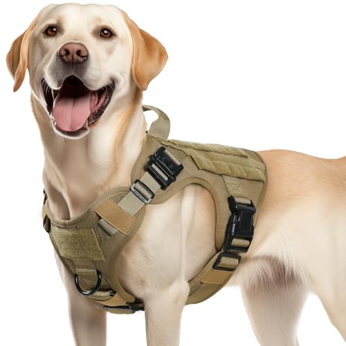 rabbitgoo Tactical Dog Harness for Medium, Heavy Duty Military No Pull Vest - color: Brown, size: Medium