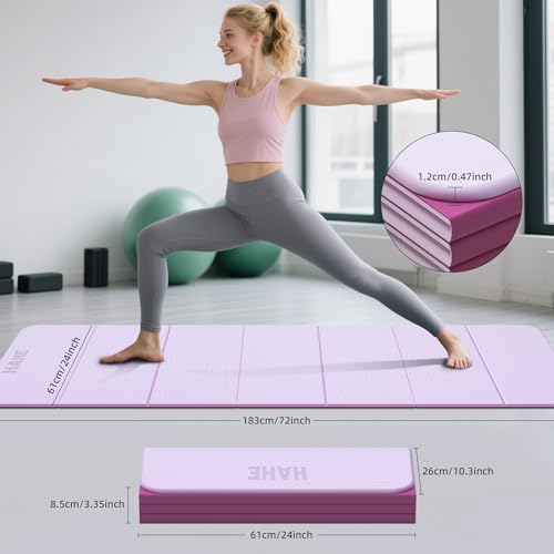 HAHE 7-Fold Design Extra Thick Yoga Mat 72"L x 24"W x 0.47",TPE Fitness Exercise Mats, Non-Slip Foldable Yoga Mat, High Density, Portable for Men & Women, Yoga, Pilates, Home Gym
