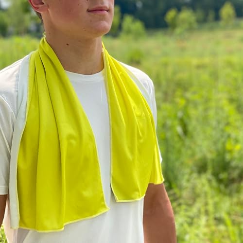 Extended Size Cooling Towel – Be Cool in Style - Heat Relief, Soft, Lightweight, Sun Protection, Easy Clean - Perfect for Biking, Hiking, Running, Yoga, Golf, Gardening - Safety Yellow M - color: Safety Yellow