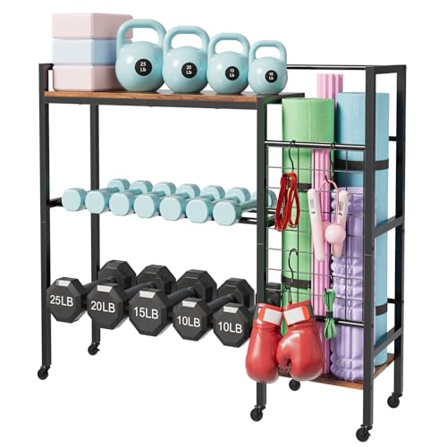 HavenlyYouth Dumbbell Rack, Gym Storage Rack, Weight Rack for Home Gym, Dumbbells, Kettlebells, Yoga Mats & More Space-Saving Home Gym Organizer